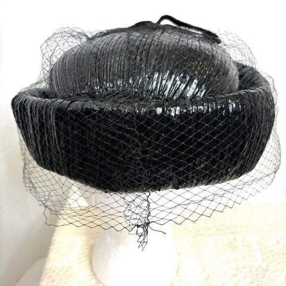 Vintage 50’s Favorette Blk Shiny Straw Hat main image 7
